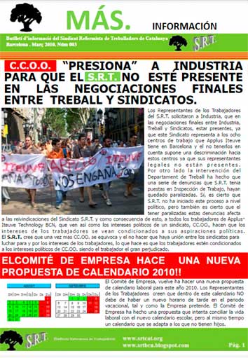 Revista Més Informació del Sindicat Reformista de Treballadors